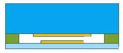 Sectional view of a ceramic capacitor pressure sensor under pressure