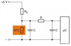 Aufbau eines Schutzs chaltbilde für den Temperaturmess-Mikrocontroller eines SMD-NTC-Thermistors
