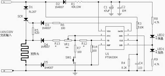 PT8A330x sistema cerámico eléctrico de calefacción elemento de control