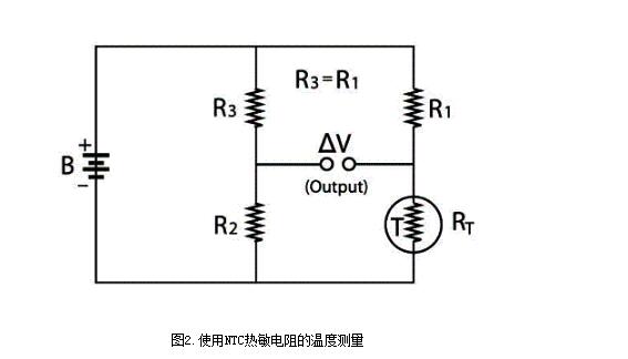 Aplicación del circuito puente DC Medición de temperatura del termistor ntc