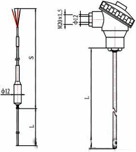 Outline structure drawing of boiler and furnace wall thermocouple 