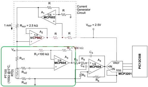 Wiring circuit of 4-wire platinum resistance sensor