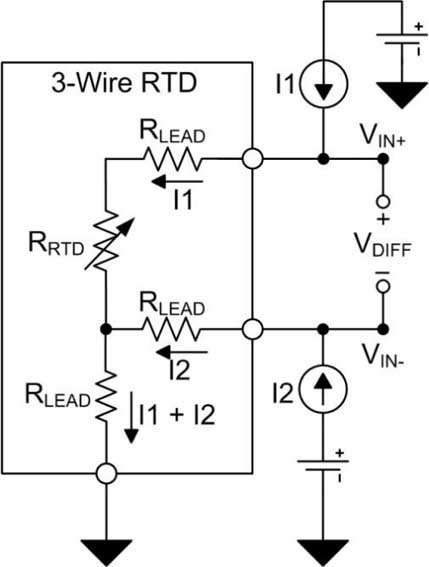 RTD de tres hilos con resistencia de cable