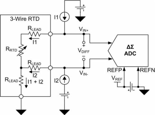 Three-wire RTD circuit