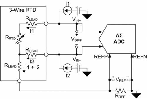 Proportional three-wire RTD circuit