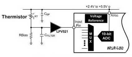 Thermistor bias circuit and external component design