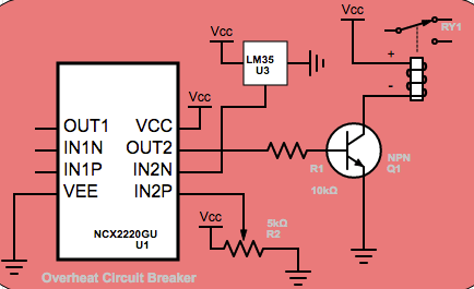 Temperature sensor overheat circuit breaker circuit