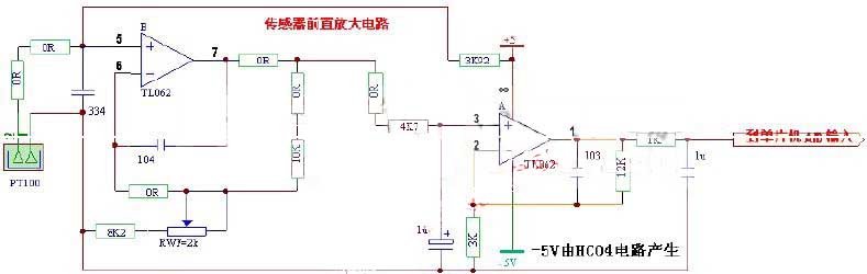 Pt100 sensor preamplifier circuit