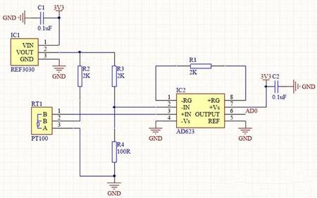 Product application PT100 temperature sensor work design circuit diagram