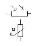Im Schaltplan die Symbole des Fotowiderstands und des Thermistors