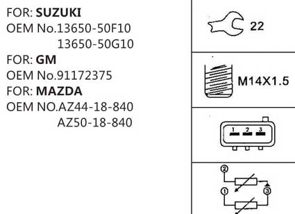 OEM No.13650-50F10 MAZDA Sensor de temperatura del motor del bloque del motor