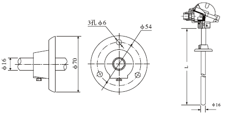 Mounting device for movable flange thermocouple