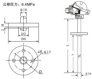 Thermocouple for fixed flange mounting device