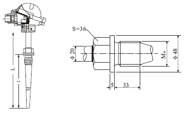 Thermocouple with tapered fixed thread mounting device