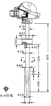 Welding fixed conical protection tube thermocouple